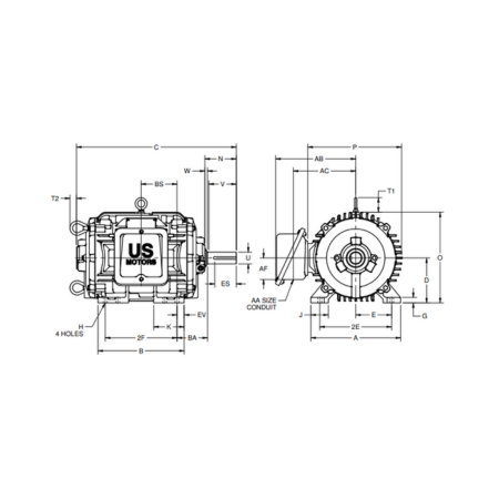 Nidec-US Motors (Emerson) CVW15V2B6 Cooling Tower Duty Motor Dimensions